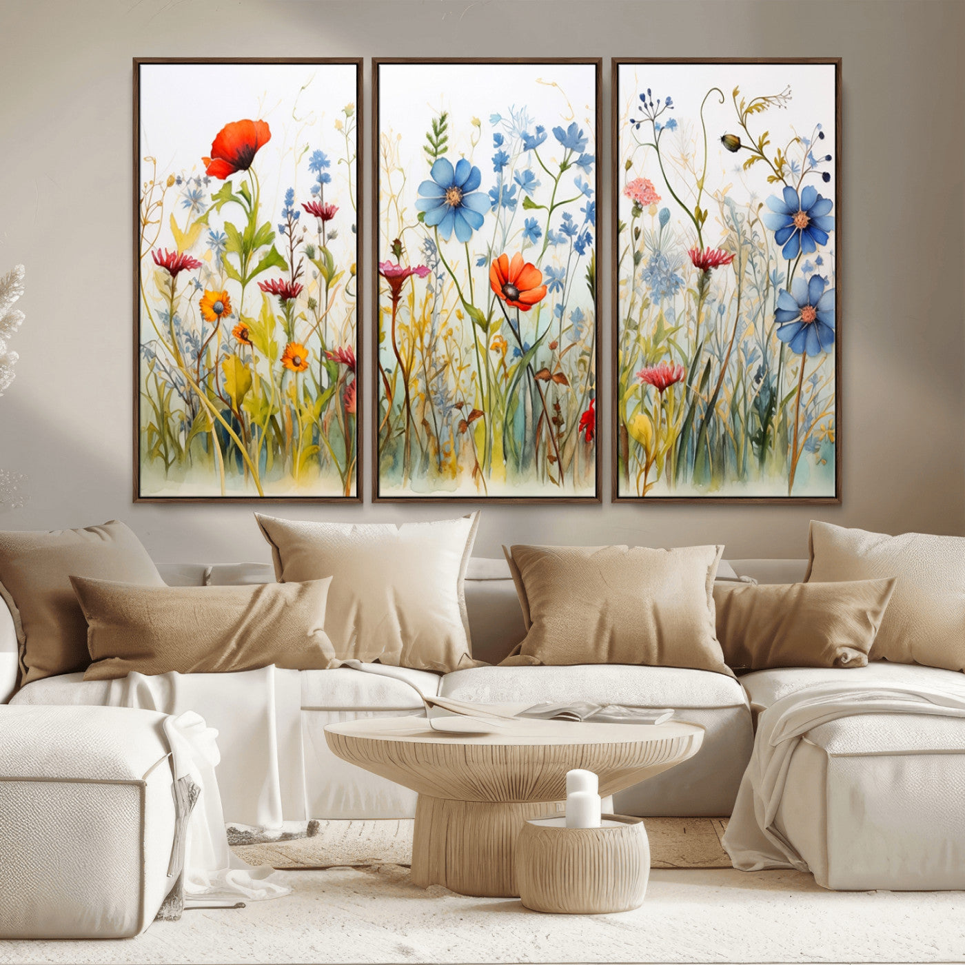 MGV-FC-48X32-3P - Colorful Wildflower Canvas Wall Art - Vibrant Floral Botanical Print, Bright Nature Decor for Living