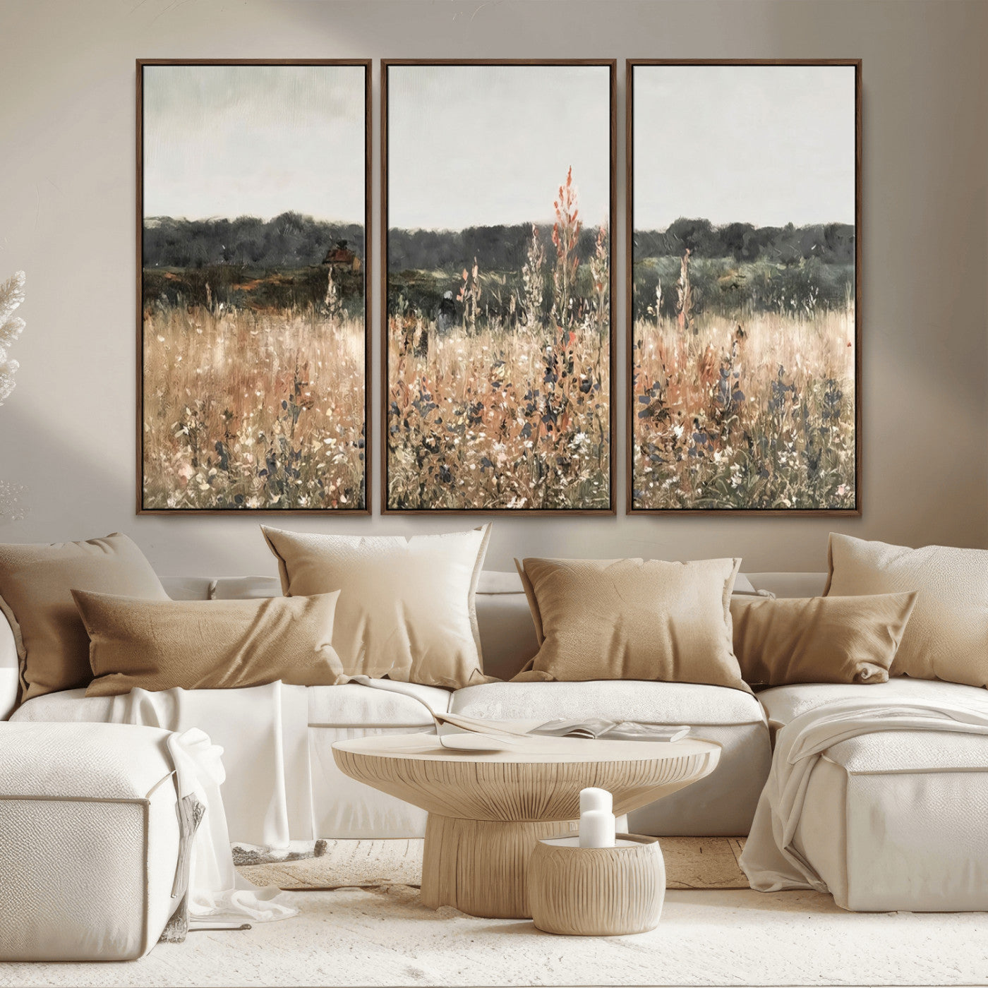 MGV-FC-48X32-3P - Abstract Wildflower Art Field Landscape Oil Painting Print, Country Field Wall Art - Framed Ready to Hang