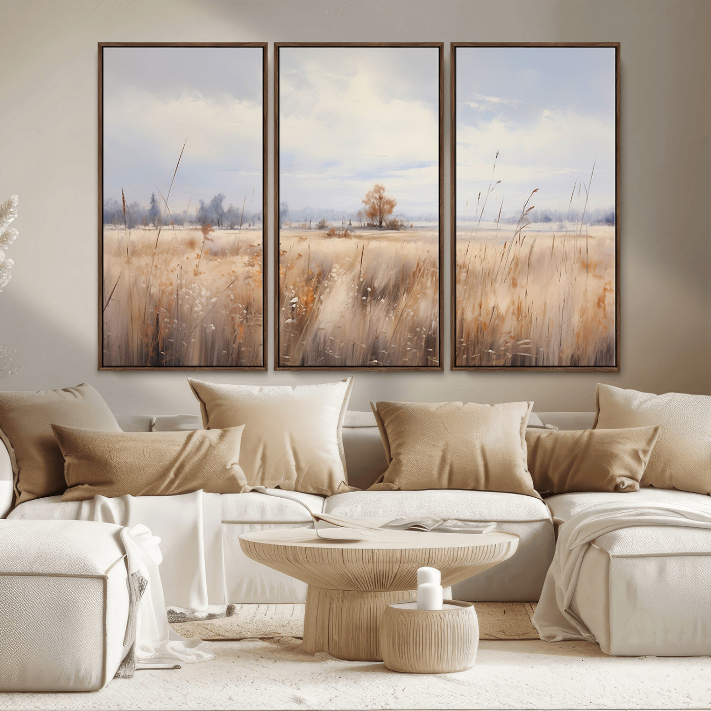 MGV-FC-48X32-3P - Golden Fields Wall Art Print Canvas – Serene Landscape of Nature’s Tranquility in Minimalist for