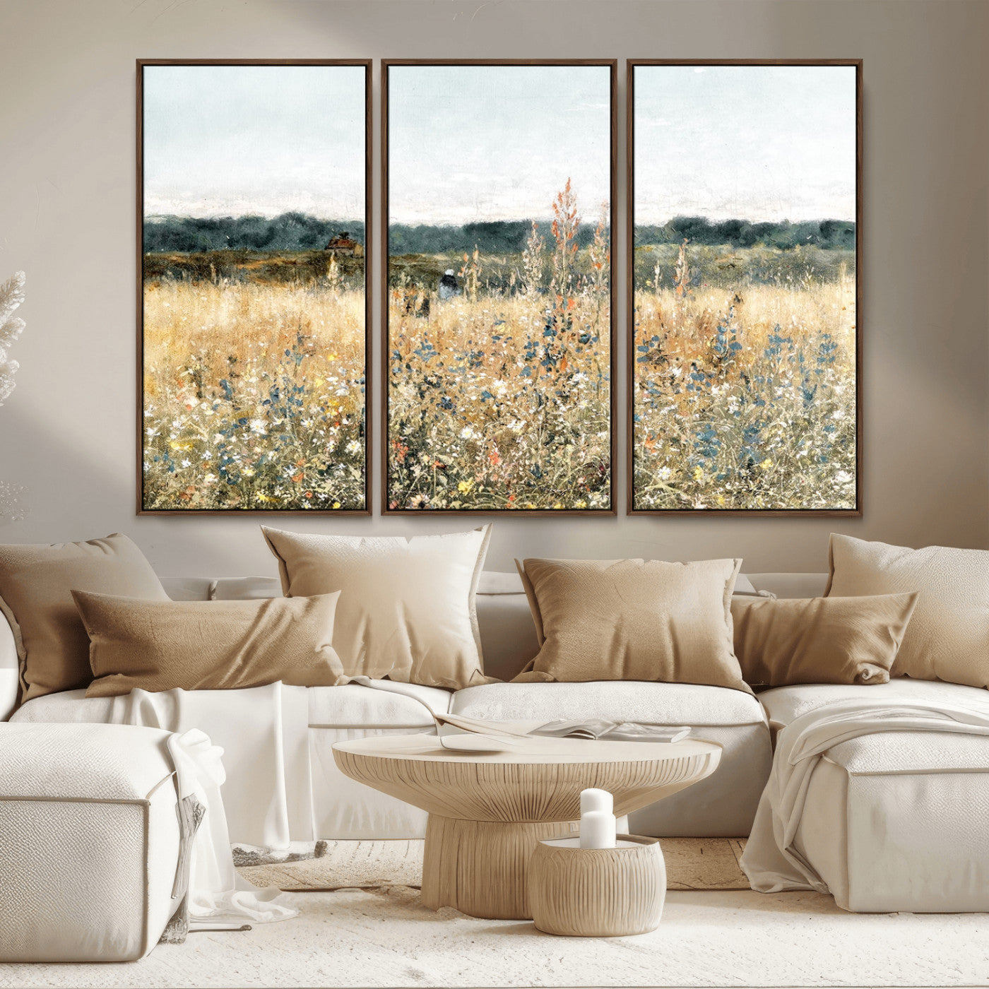 MGV-FC-48X32-3P - Wildflower Field Wall Art Canvas | Nature-Inspired Landscape Canvas Print for Living Room or Office | Rustic Floral Decor