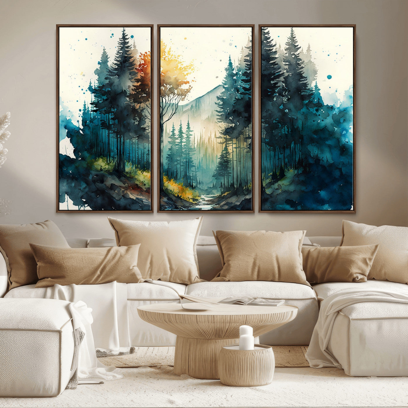 MGV-FC-48X32-3P - Watercolor Trees Forest Abstract Wall Art Canvas Print