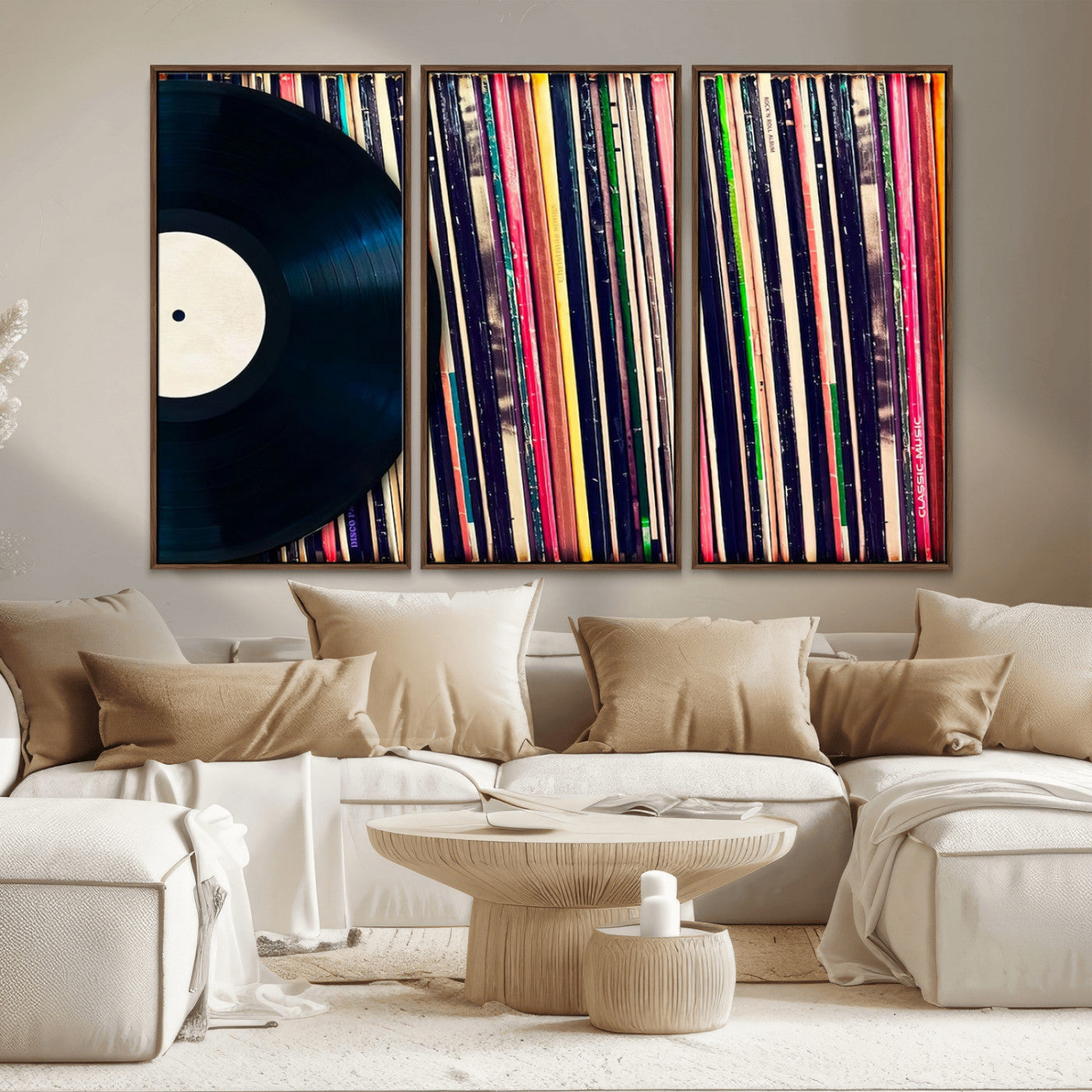 MGV-FC-48X32-3P - Vinyl Record and Album Collection Canvas Wall Art - Retro Music Decor for Living Room, Vintage Vinyl Lover’s Set
