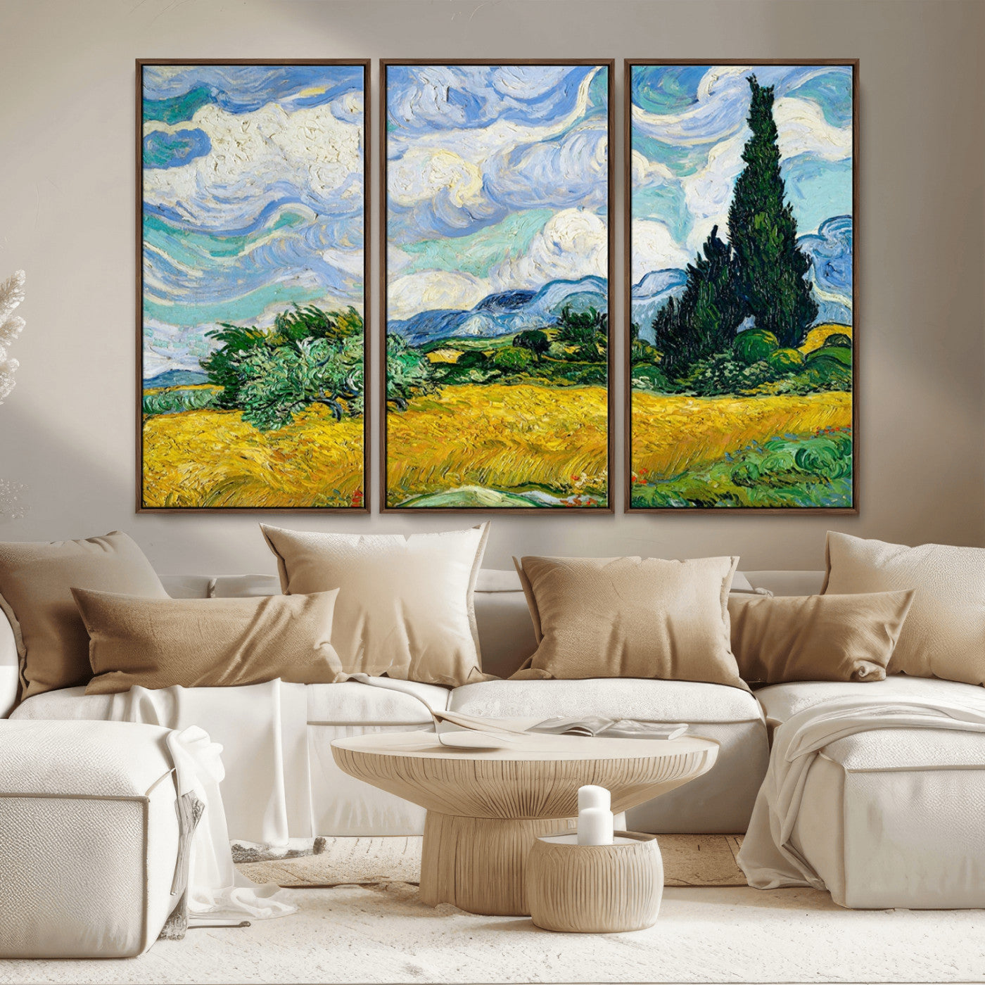 MGV-FC-48X32-3P - Wheatfield With Cypresses By Van Gogh Painting Wall Art Canvas Print