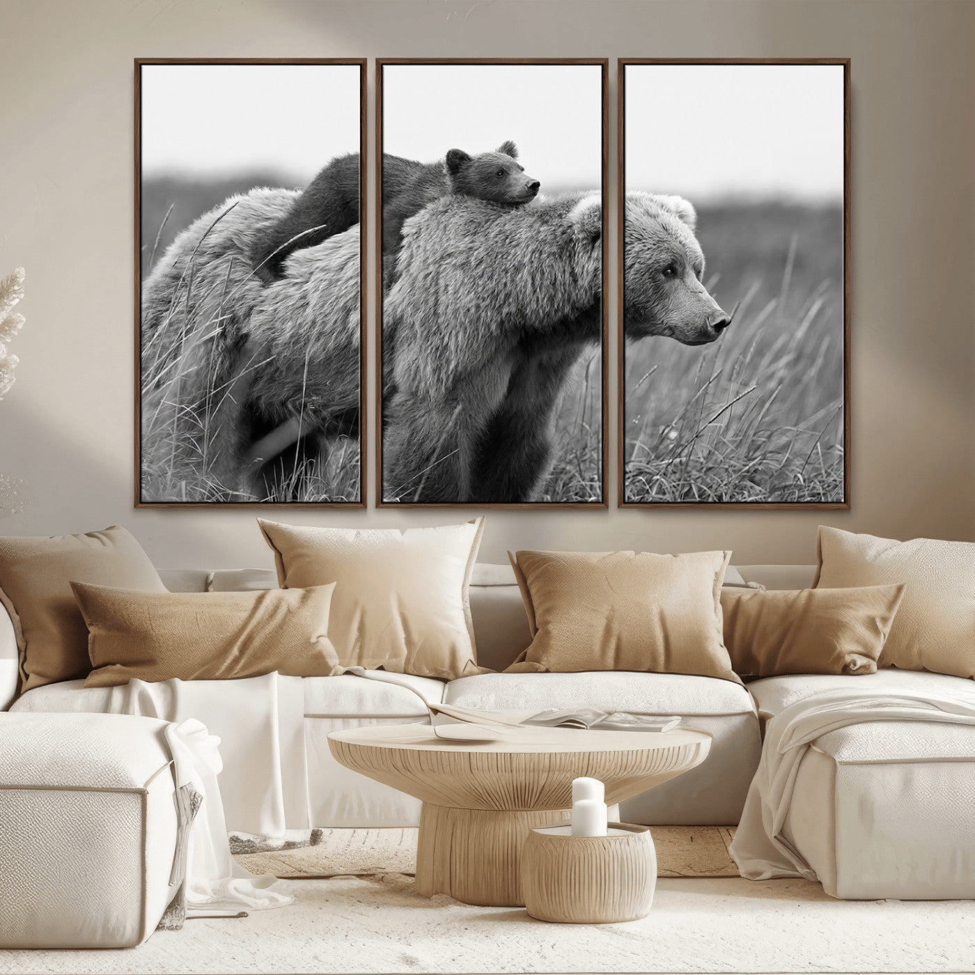 MGV-FC-48X32-3P - Bear and Cub Wall Art Canvas | 399 Bear Cub Wildlife-Inspired Animal Art for Living Room or Office | Grizzly Bear Print of Photography
