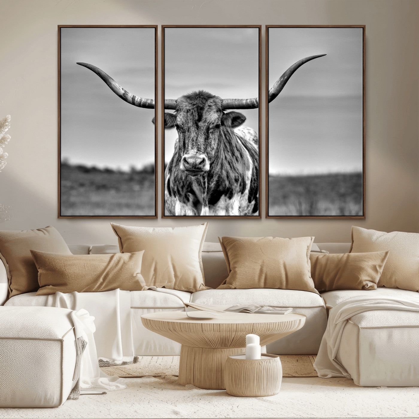 MGV-FC-48X32-3P - Texas Longhorn Cpw Wall Art, Texas Longhorn Canvas, Cattle Canvas Print