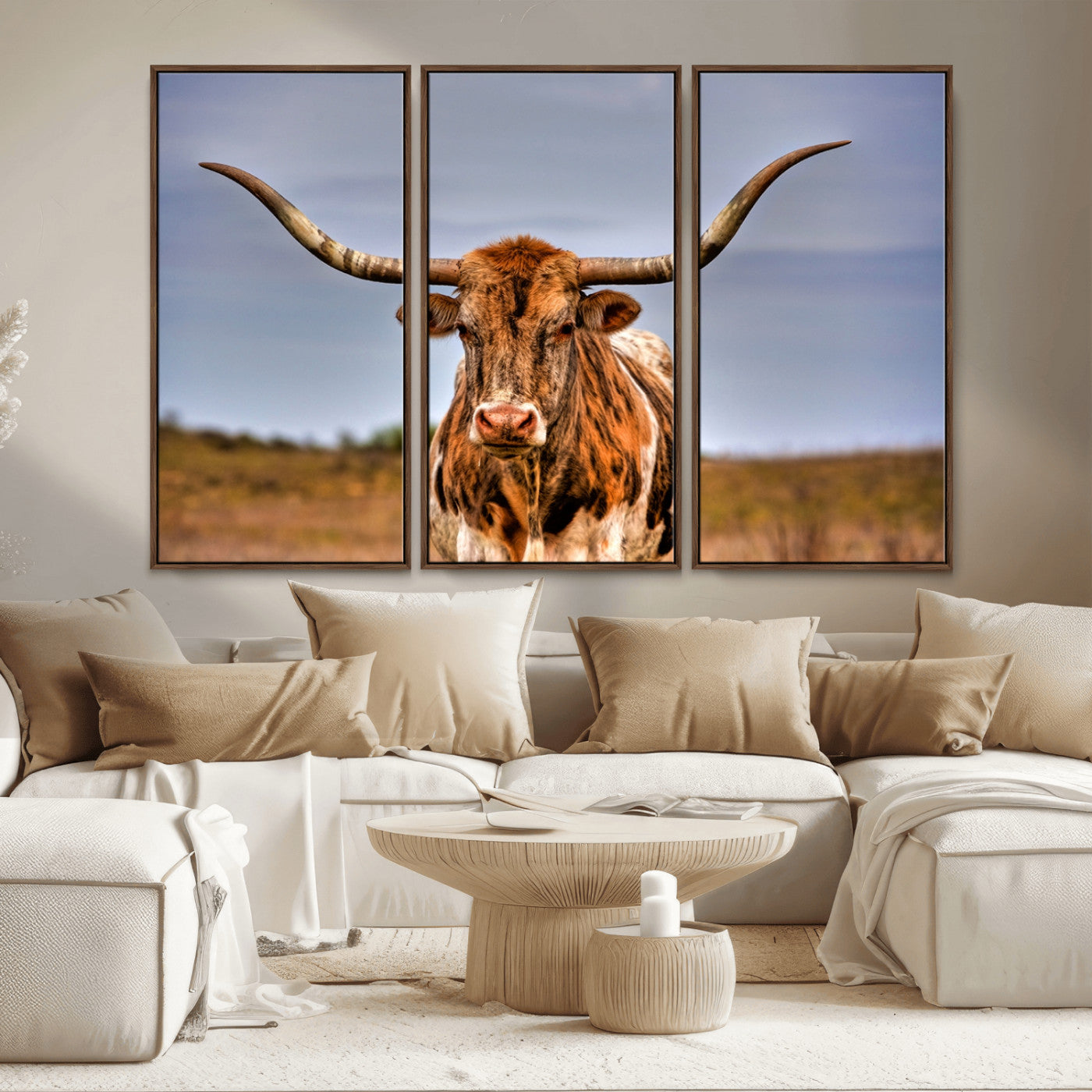 -Texas Longhorn Wall Art Print, Framed Longhorn Cow Wall Art