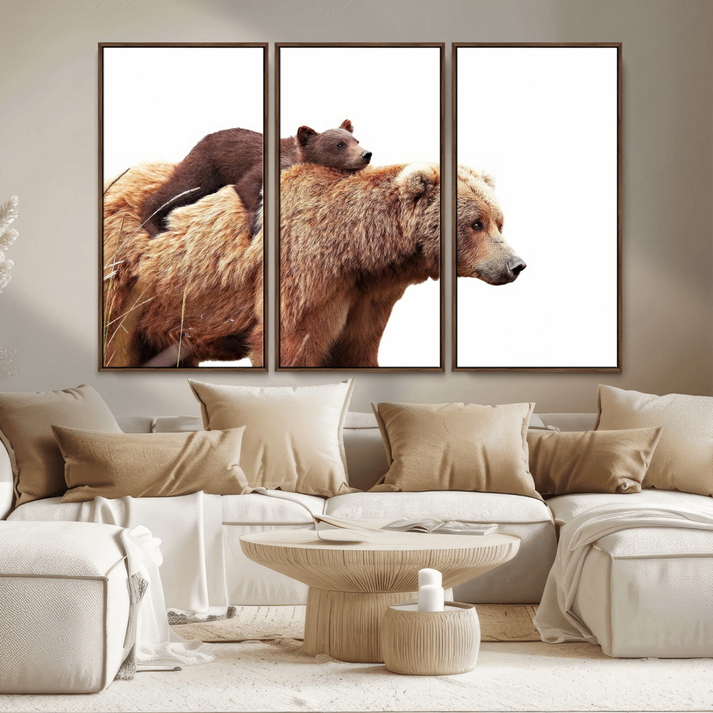 MGV-FC-48X32-3P - Mother and Baby Bear Canvas Wall Art - Adorable Wildlife Animal Print, Cozy Rustic Decor for Living Room,