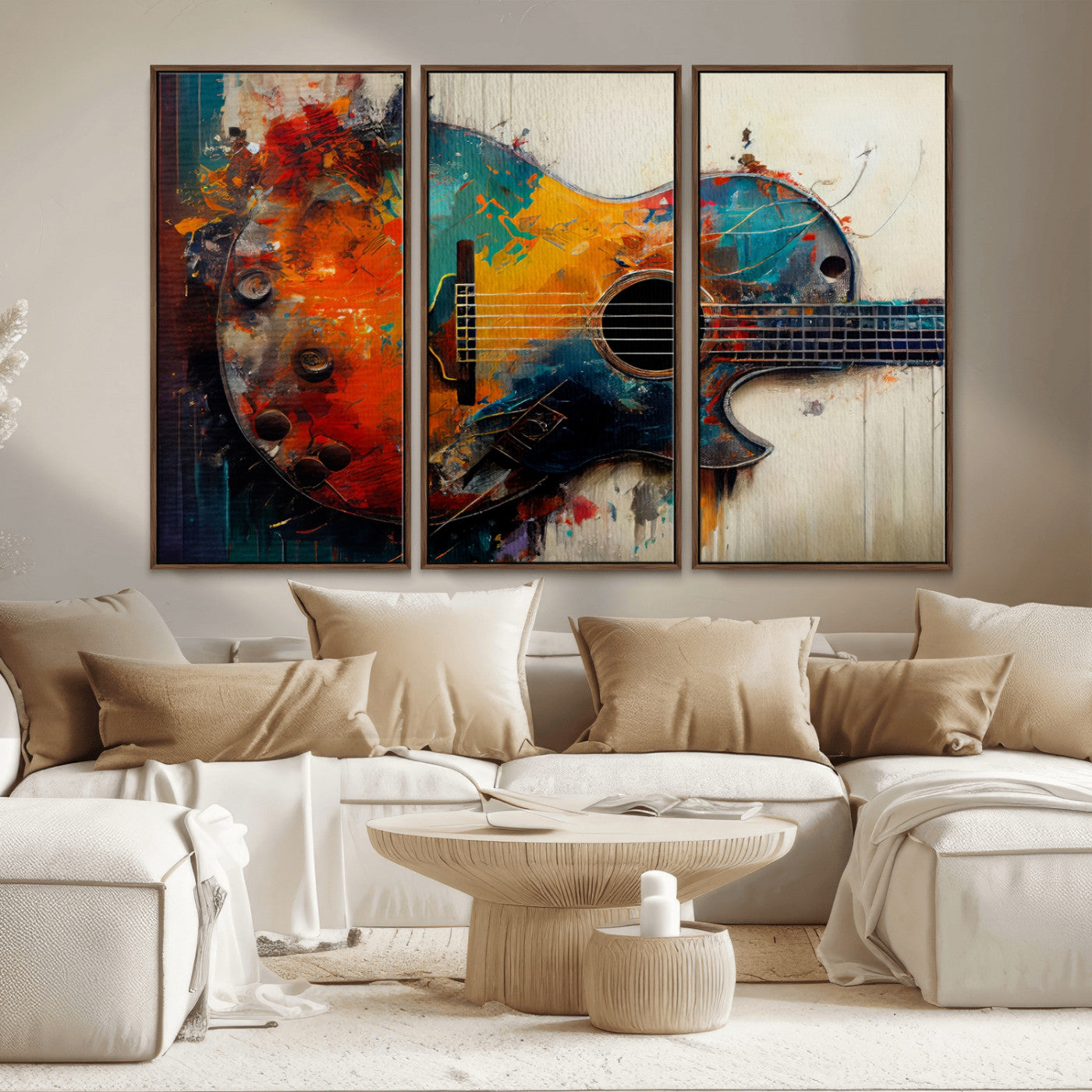 MGV-FC-48X32-3P - Abstract Guitar Wall Art Canvas | Vibrant Music-Inspired Art for Living Room or Studio | Colorful Music Decor Canvas Print
