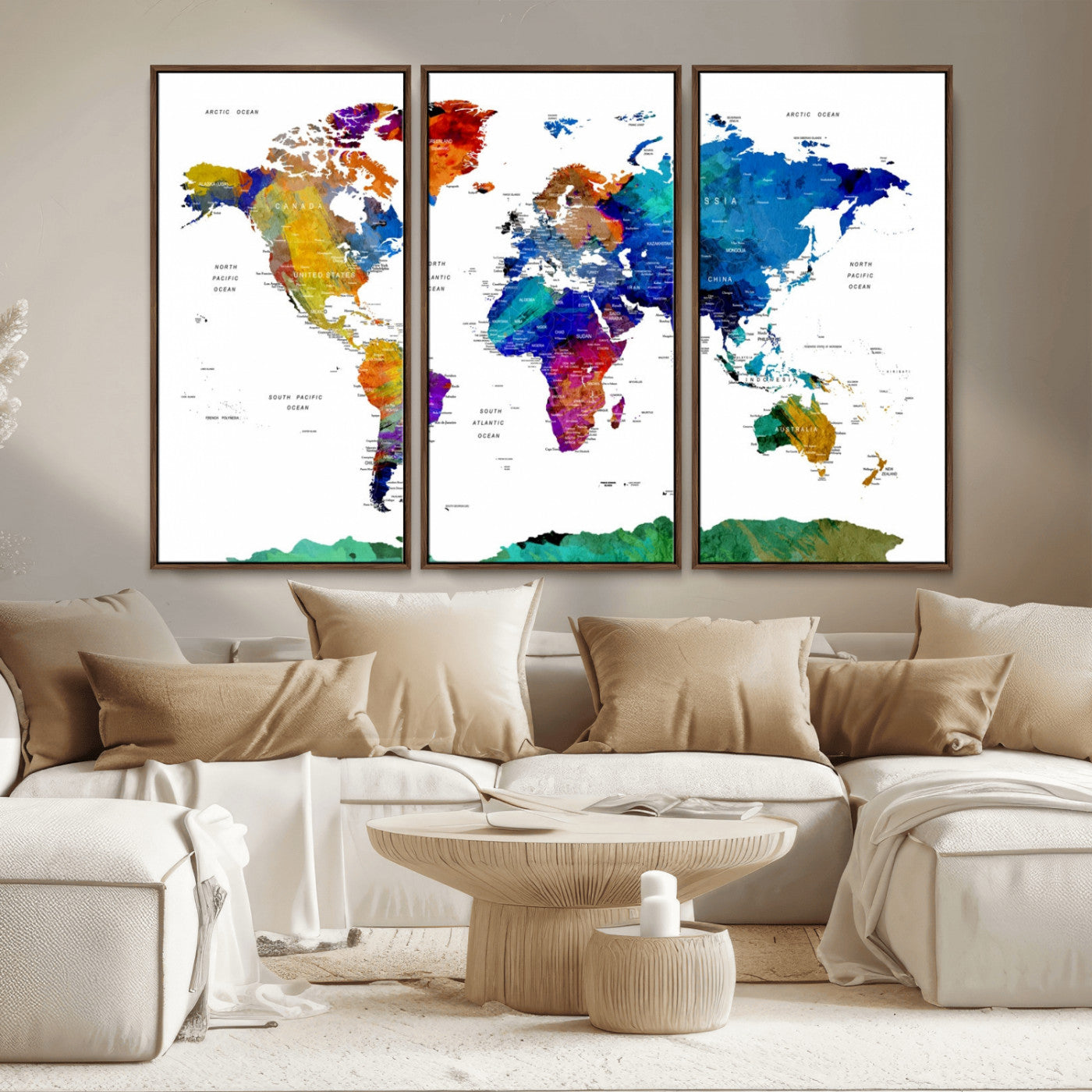 -Push Pin World Map Canvas Print – Framed Wall Art for Couples to Track Their Travels – Anniversary