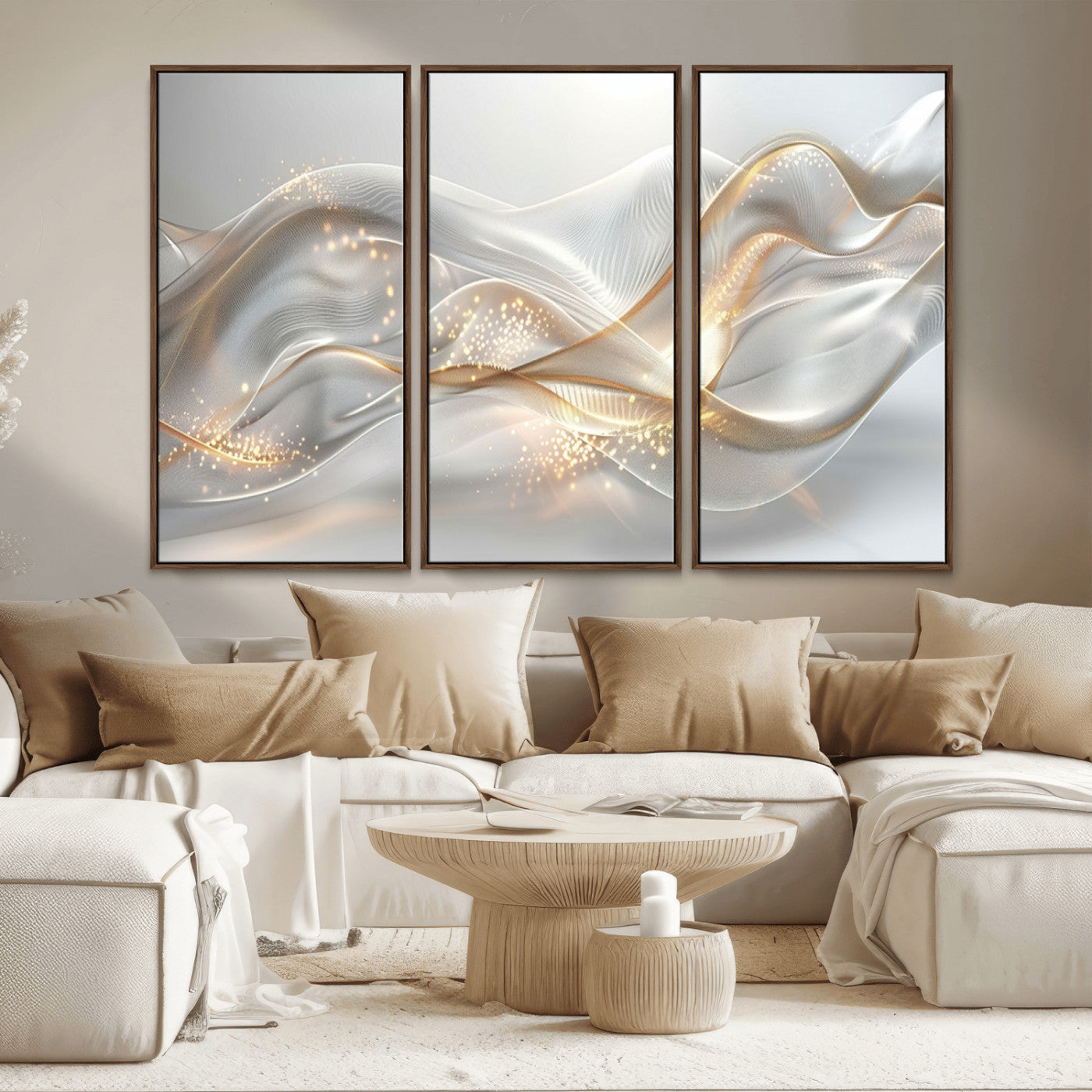 Lines2-MGV-FC-48X32-3P_Walnut-Abstract art Grey and Gold Lines Wall Art