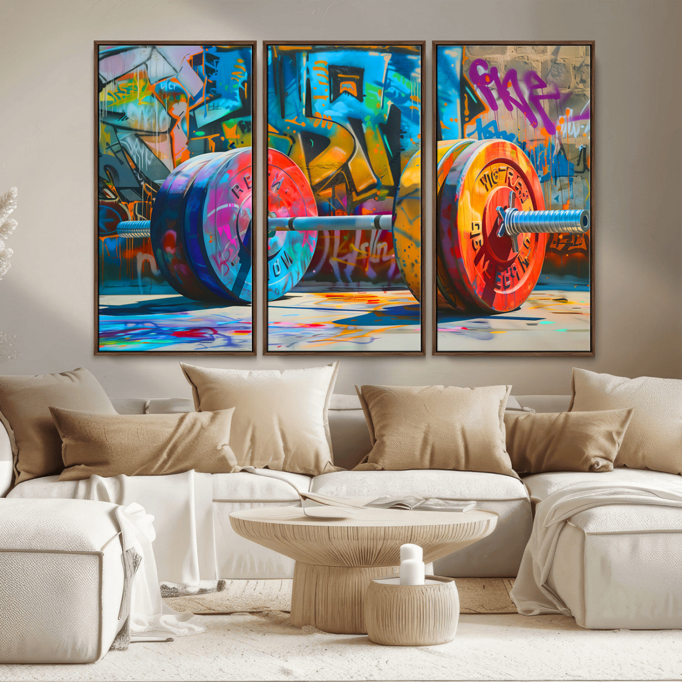 MGV-FC-48X32-3P - Fitness Gym Barbell Graffiti Wall Art Canvas Print