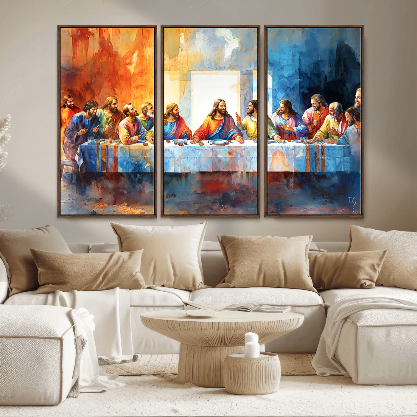 MGV-FC-48X32-3P - Abstract Waterolor The Last Supper Wall Art