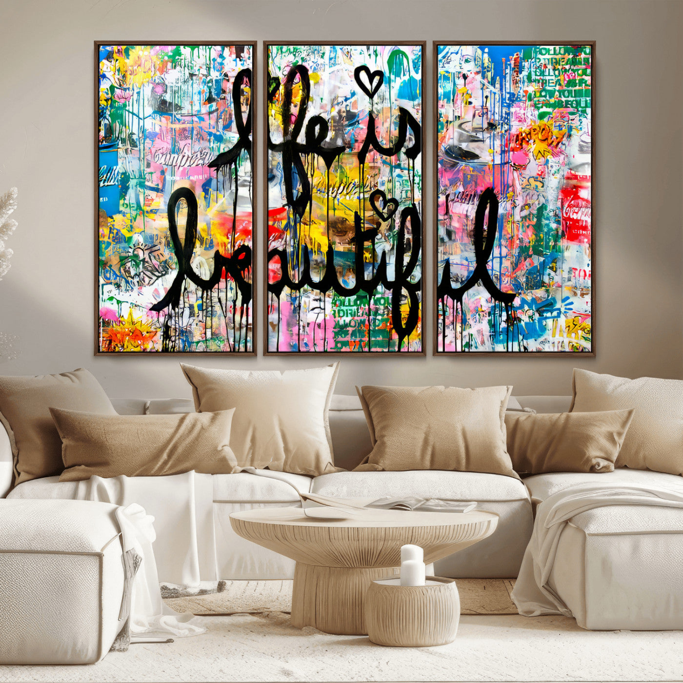 MGV-FC-48X32-3P - Life Beautiful Wall Art Canvas Print | Graffiti Wall Art Canvas Print