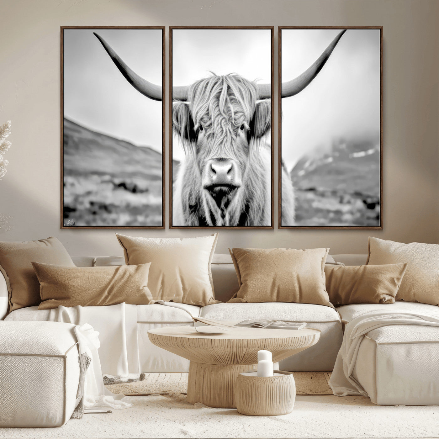 MGV-FC-48X32-3P - Scottish Cow Wall Art Canvas Print