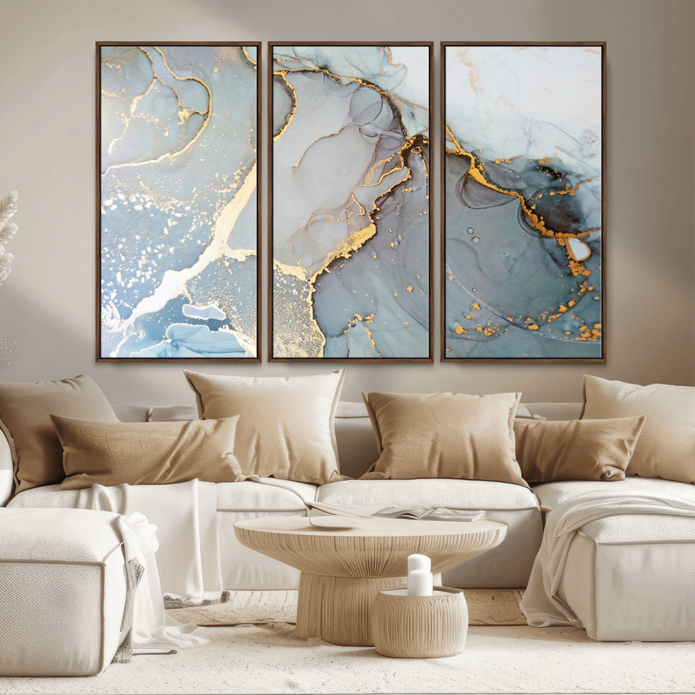 86878-MGV-FC-48X32-3P_Walnut-Large Abstract Marble Wall Art Canvas Print for Living Room and Farmhouse Decor