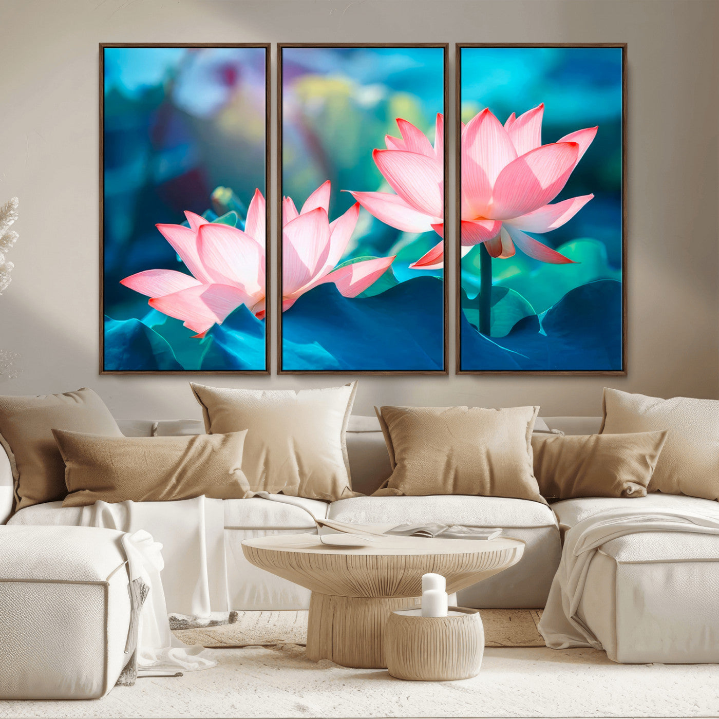 MGV-FC-48X32-3P - Pink Lotus Flower Canvas Wall Art | Vibrant Floral Wall Decor for Living Room, Office, or Bedroom | Large Botanical Art