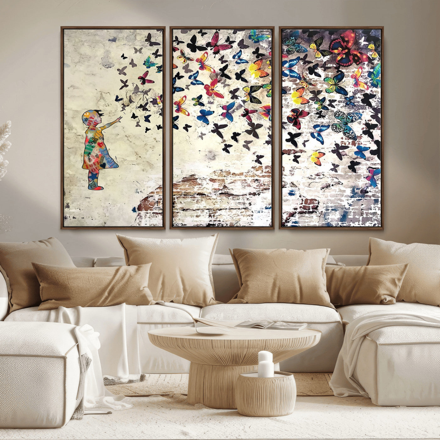 MGV-FC-48X32-3P - Banksy Wall Art - Banksy Girl Butterfly Graffiti Wall Art Canvas Print - Butterfly Girl and Freedom Flight - Vibrant Street Art Print