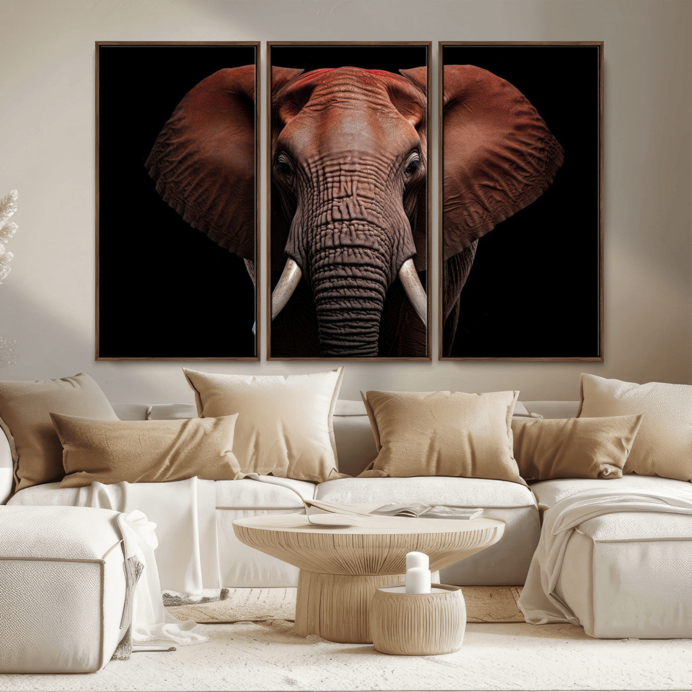 -Wild Elephant Wall Art Canvas Print, Africa Savannah Wild Animal Wall Decor Print