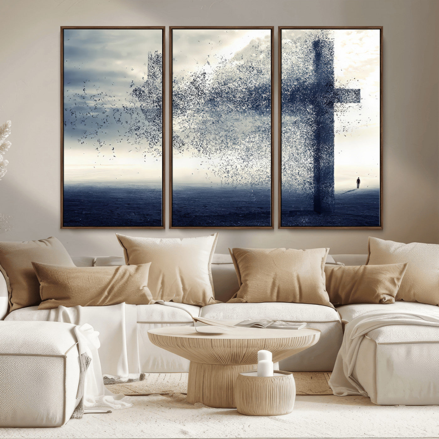 MGV-FC-48X32-3P - Jesus and the Fading Cross Wall Art Print – Symbol of Faith, Christian Wall Art Canvas Print, Framed and Ready to Hang