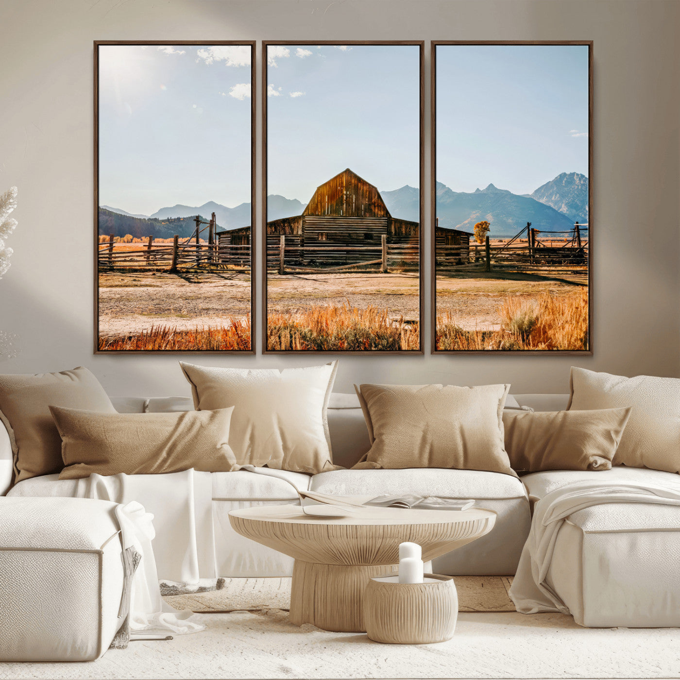 MGV-FC-48X32-3P - Vintage Old Barn Field Wall Art Canvas Print for Farmhouse Decor - Rustic Barn Wall Art Canvas Print