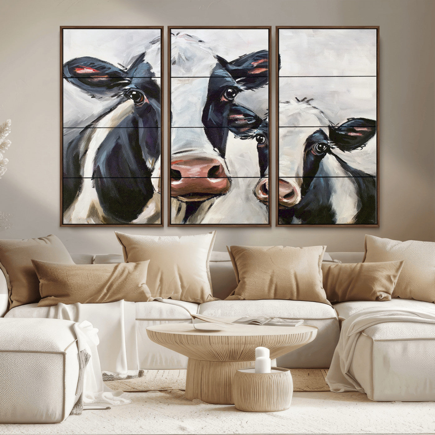 -Vintage Baby and Mom Cattle Wall Art Canvas Print