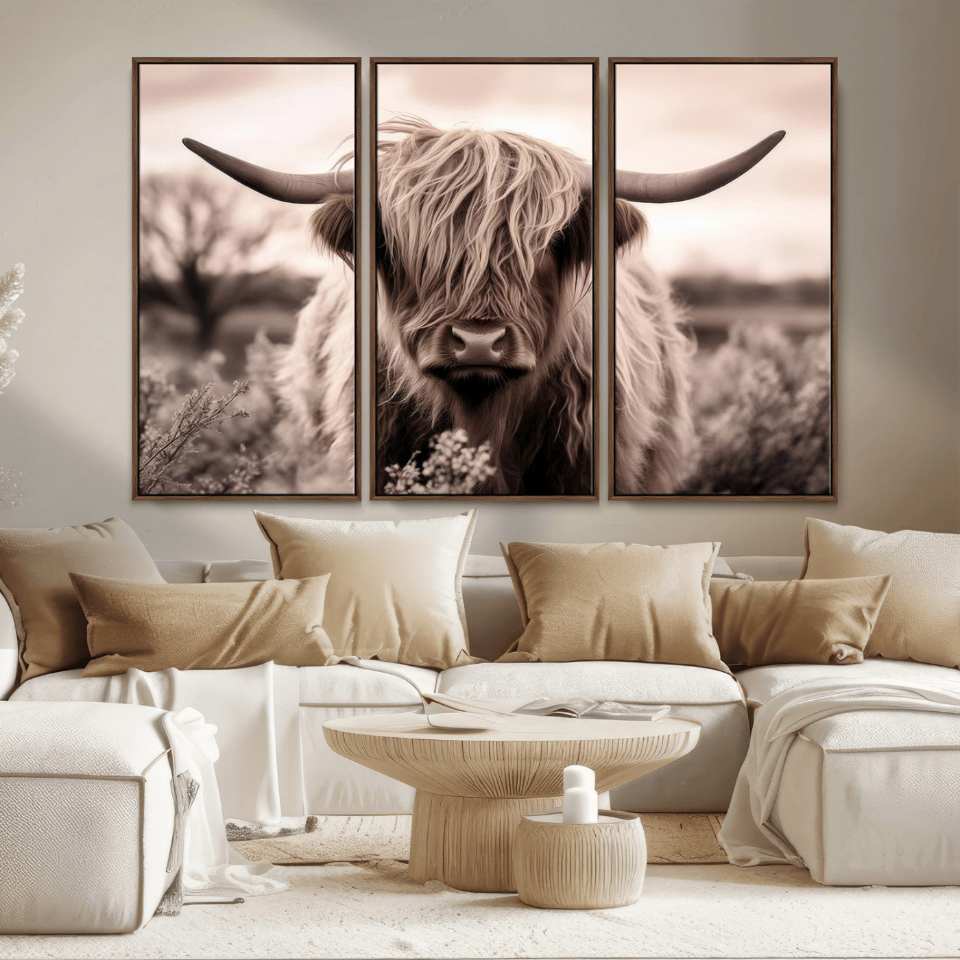MGV-FC-48X32-3P - Scottish Cow Longhorn Wall Art Canvas Print
