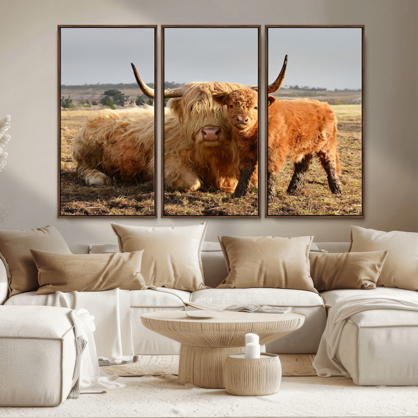 MGV-FC-48X32-3P - Highland Cow Canvas Wall Art Animal Print for Farm House Decor