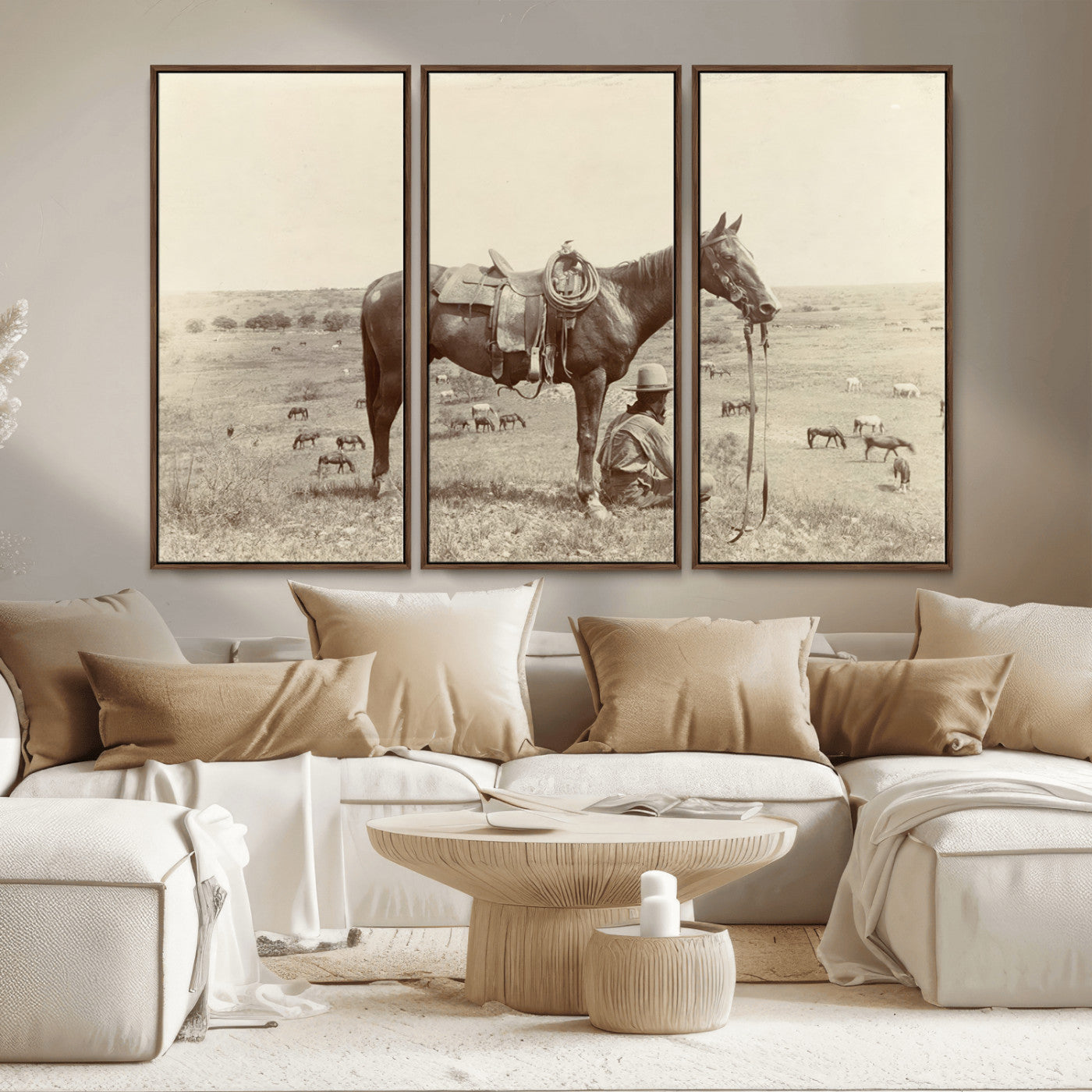 MGV-FC-48X32-3P - Cowboy Wall Art - Western Horse Canvas Print - Vintage Western Wall Art Canvas Print, Ready to Hang