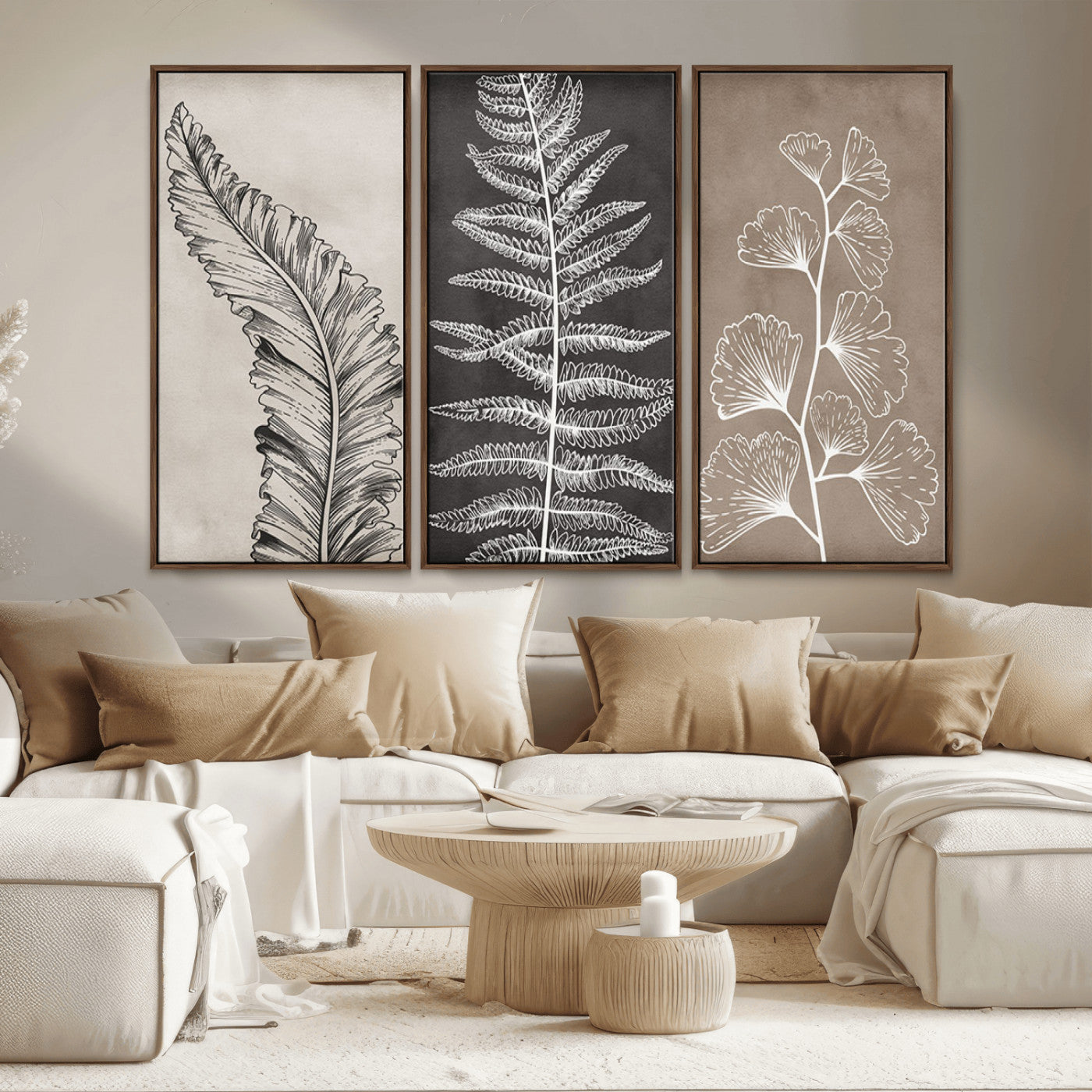 MGV-FC-48X32-3P - Minimalist Botanical Wall Art Canvas Print, Framed and Ready to Hang - Nature Art Print for Home