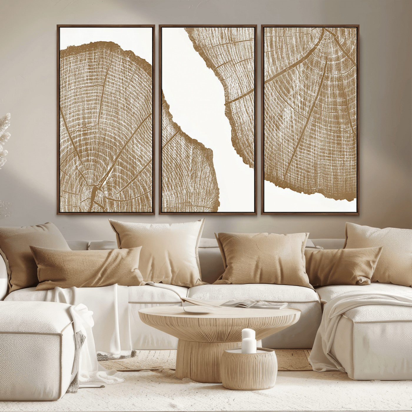 -Rustic Brown Tree Ring Wall Art Canvas Print – Framed and Ready to Hang – Elegant Nature-Inspired