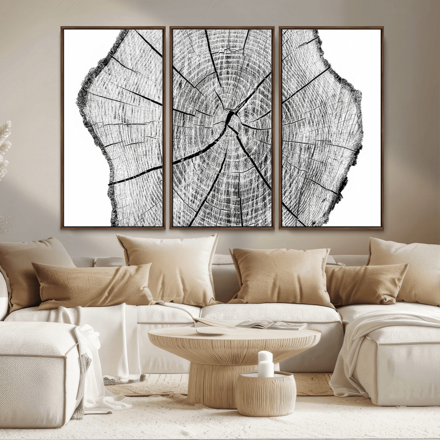-Rustic Tree Ring Wall Art Canvas Print – Framed and Ready to Hang – Perfect for Nature-Inspired and