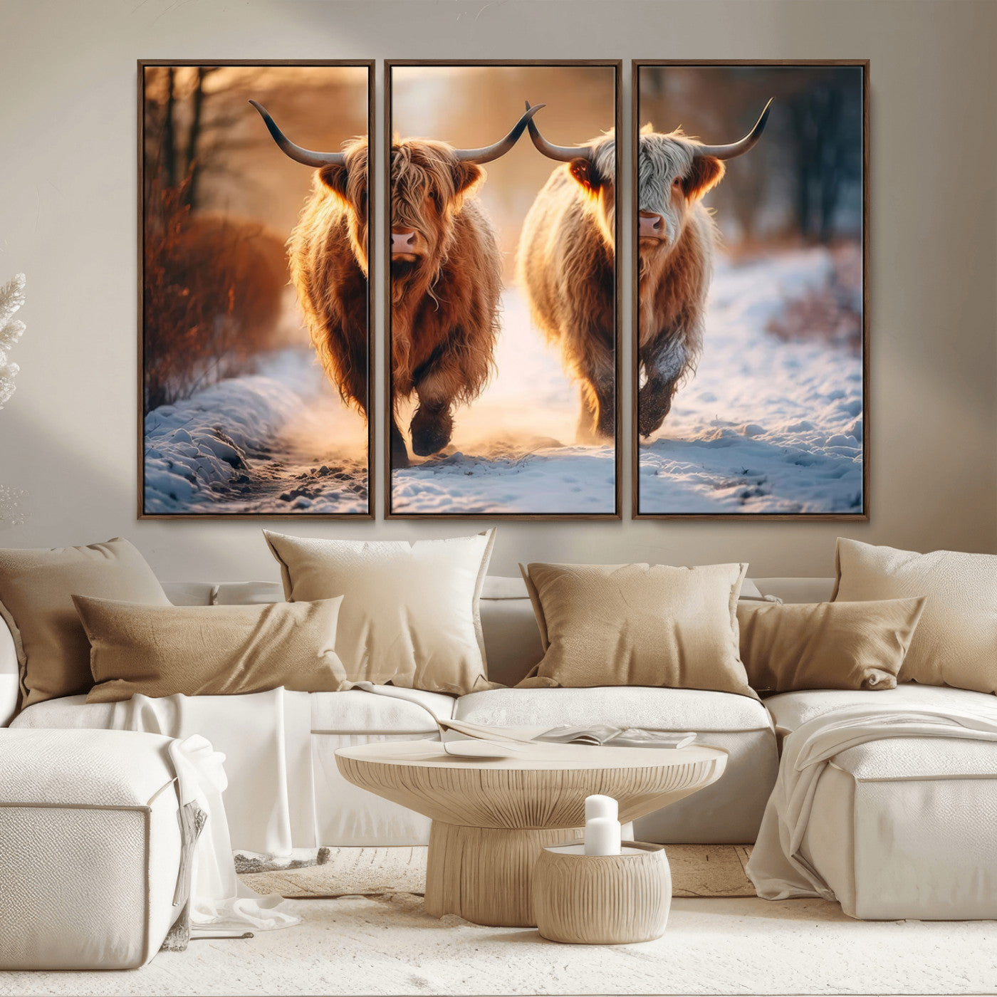 MGV-FC-48X32-3P - Scottish Highland Cow Horn Farm Wall Art Canvas Print