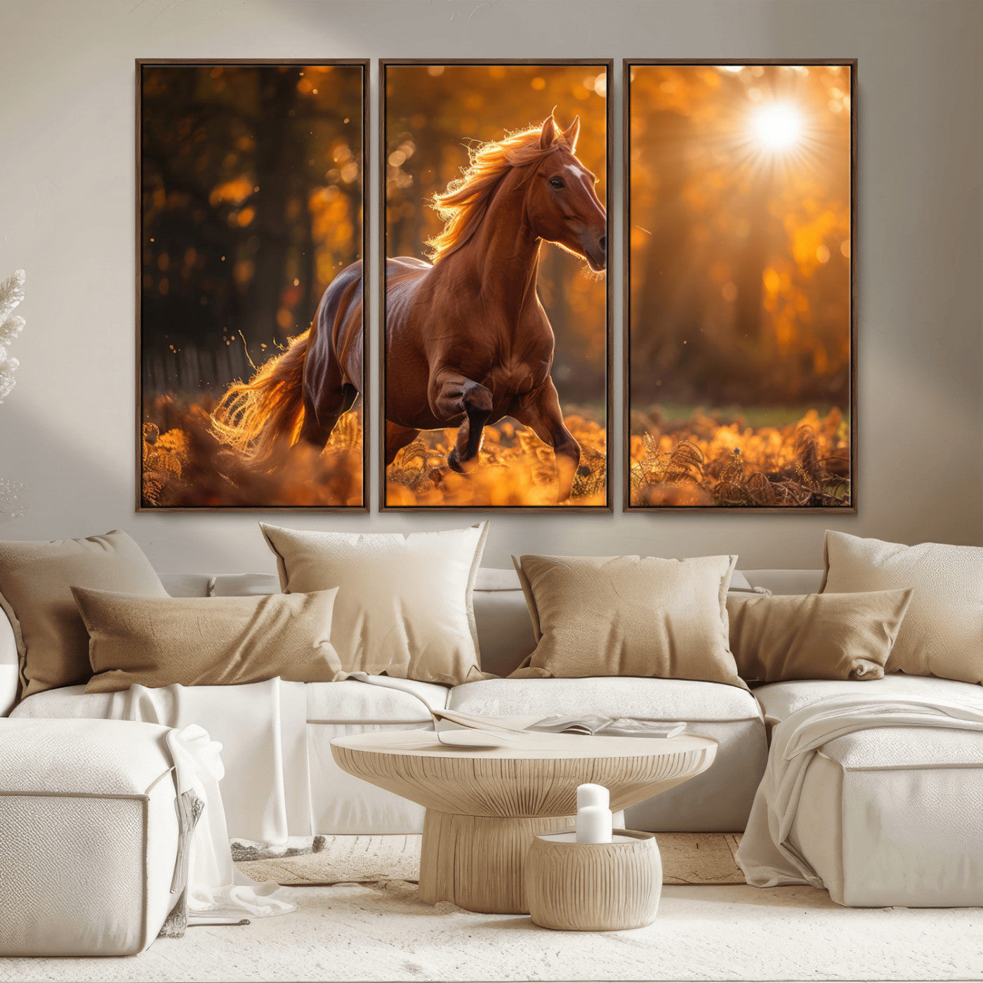 -Running Horse Sunset Forest Wall Art Canvas Print