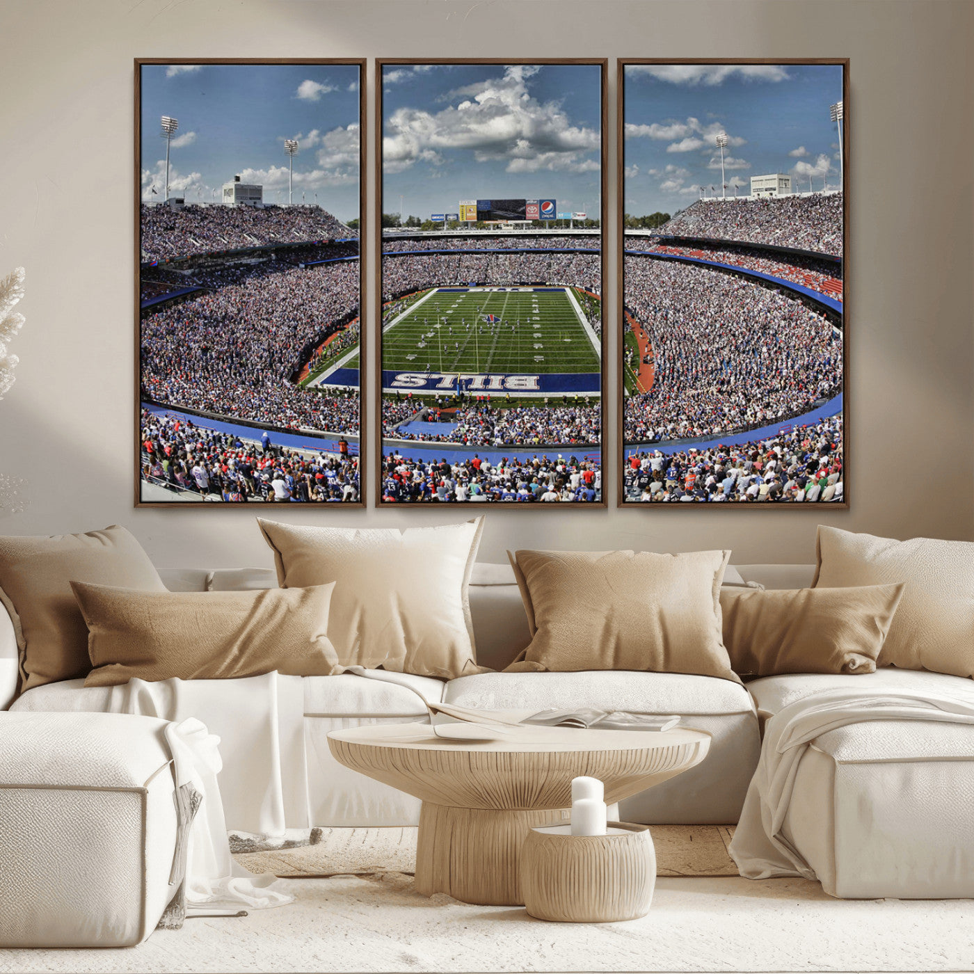 MGV-FC-48X32-3P - Buffalo Bills Highmark Stadium Wall Art Canvas Print - Bills Stadium Game Day Triple Canvas Wall Art - Buffalo Bills NFL Match