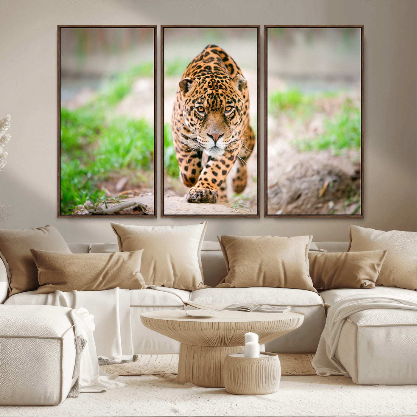 MGV-FC-48X32-3P - Leopard on the Prowl - Stunning Large Framed Canvas Wall Art for Living Room, Bedroom, or Office Décor, Vibrant Wildlife Print, Ready to Hang