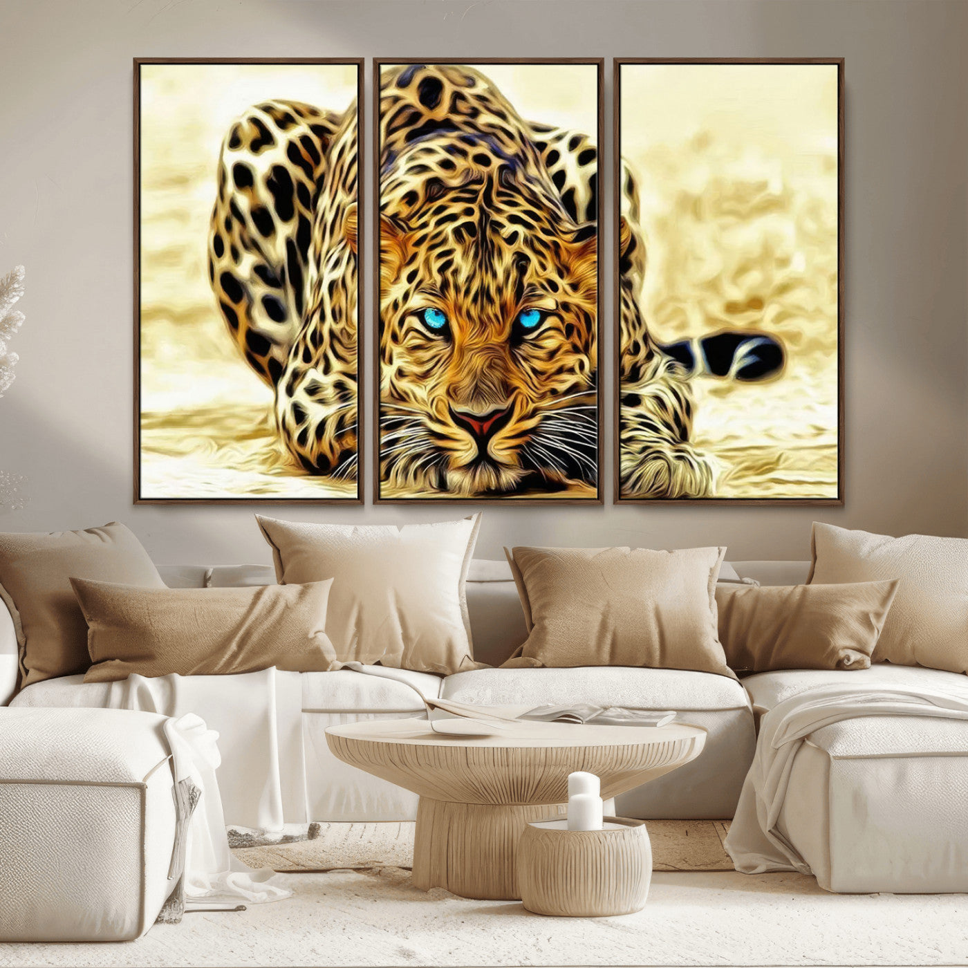 -Blue-Eyed Leopard Canvas Wall Art - Framed Animal Print Ready to Hang - Fierce and Bold Decor for