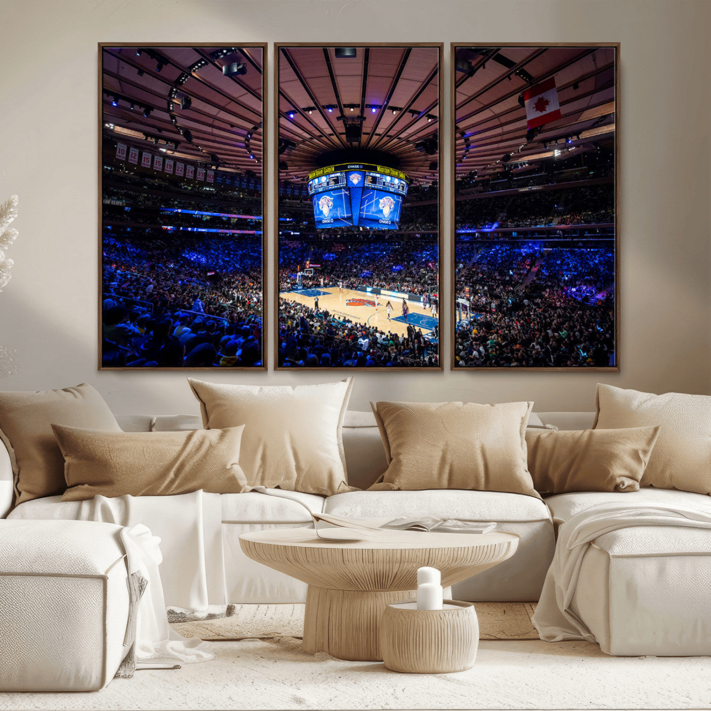MGV-FC-48X32-3P - Madison Square Garden Basketball Arena Print - Madison Square Garden Basketball Game Triple Canvas Wall Art - NBA Match Atmosphere