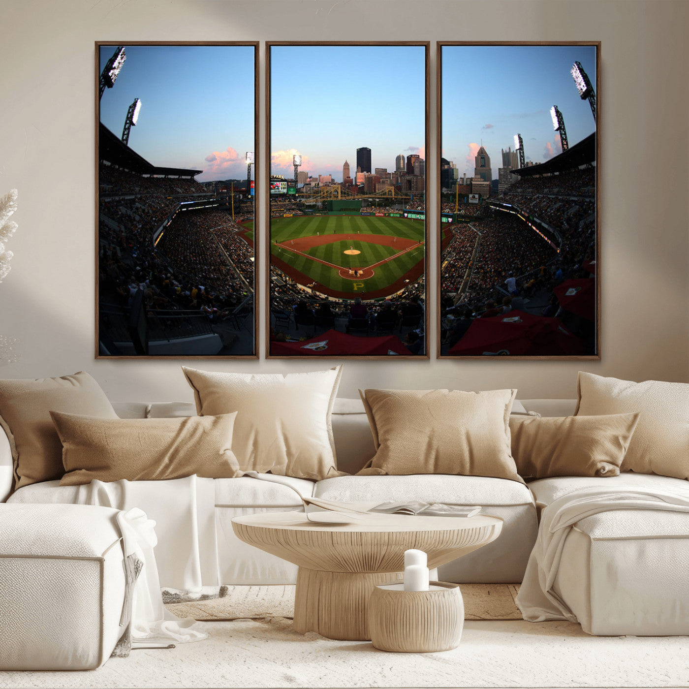 MGV-FC-48X32-3P - PNC Park Evening Game Triple Canvas Wall Art - Pittsburgh Pirates MLB Match - PNC Park Stadium Wall Art Canvas Print