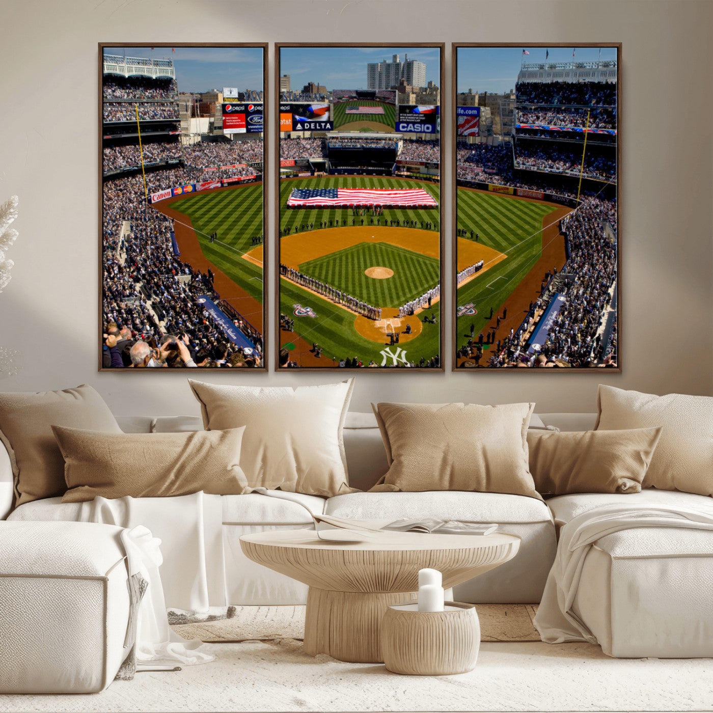 MGV-FC-48X32-3P - Yankee Stadium New York Wall Art Print | 3-Panel Canvas Print of Yankees Baseball Stadium | Large Framed Wall Decor for Baseball Fans | Ready-to-Hang