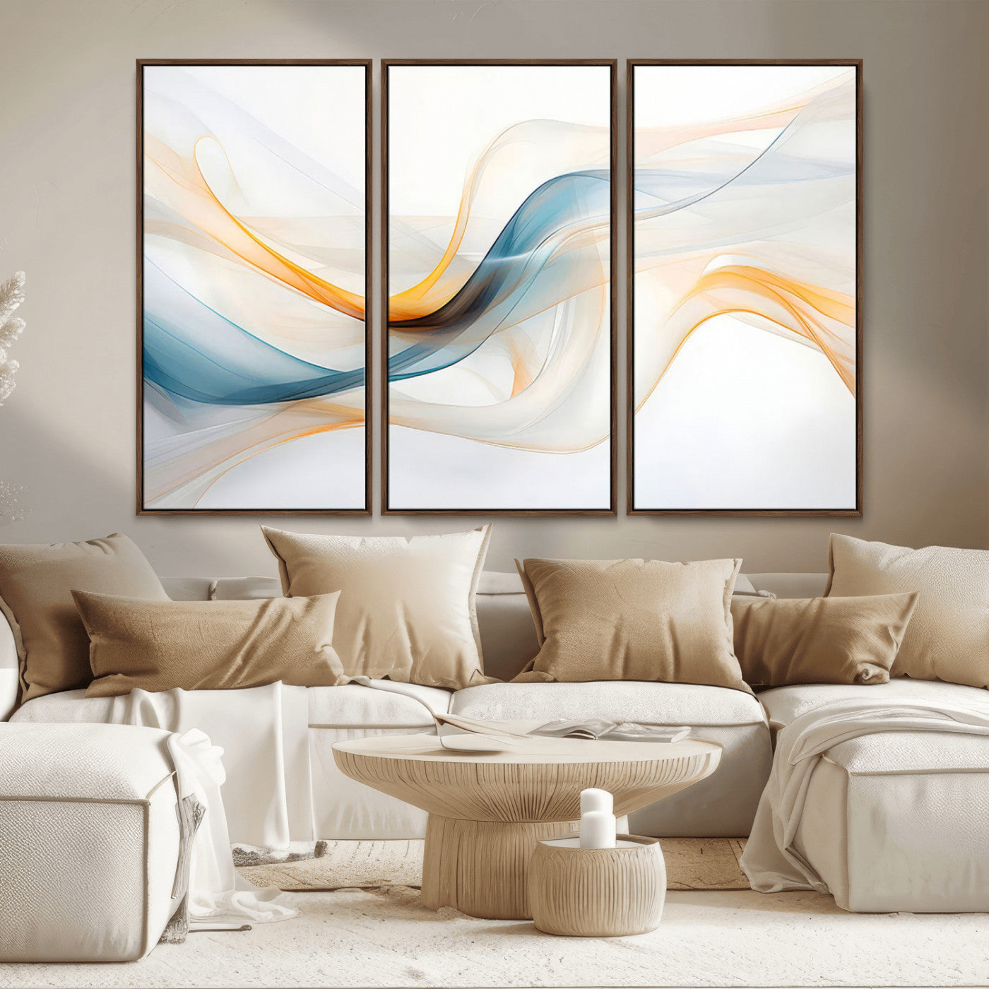 MGV-FC-48X32-3P - Decorative Turquoise Abstract Wave Wall Art Canvas Print