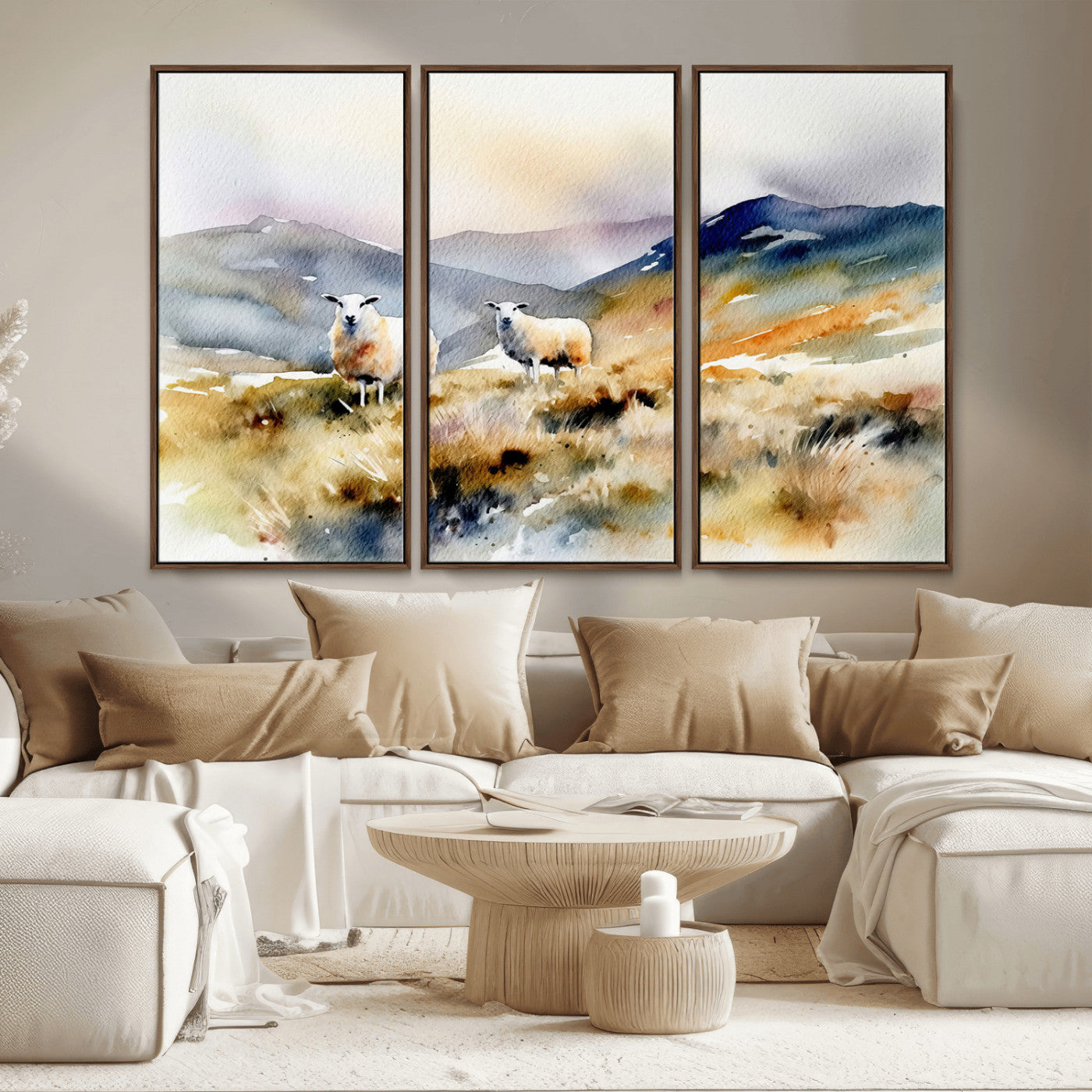 -Watercolor Sheep for Farmhouse Decor Wall Art Canvas Print, Mountain Wall Art Print