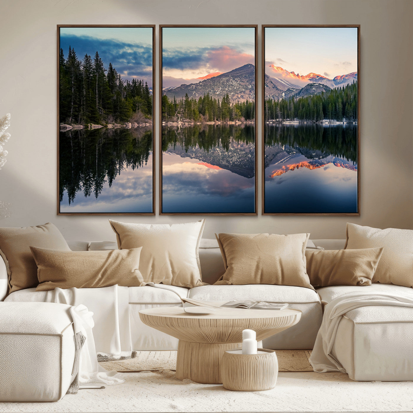 -Bear Lake Reflection at Rocky Mountain National Park Wall Art Canvas Print, Scenic Mountain