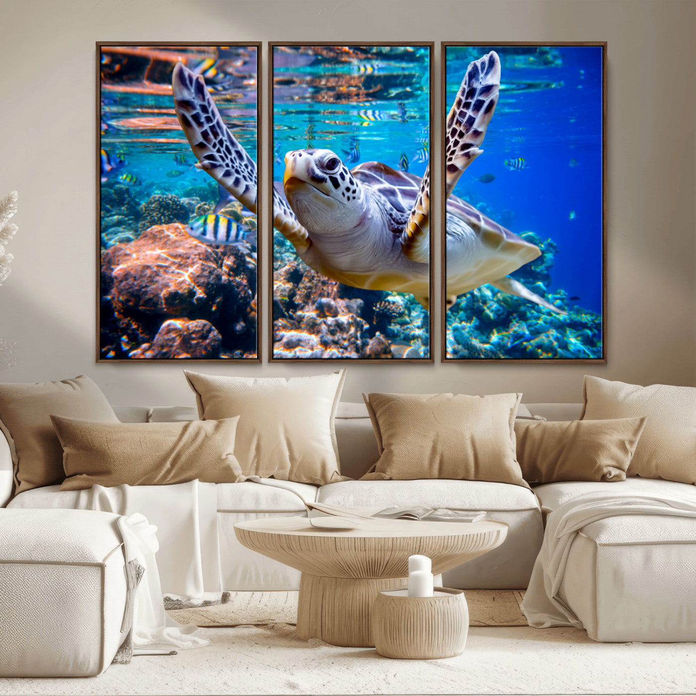 MGV-FC-48X32-3P - Underwater Sea Turtle Wall Art Canvas Print – Vibrant Ocean Coral Reef Décor, Ready to Hang