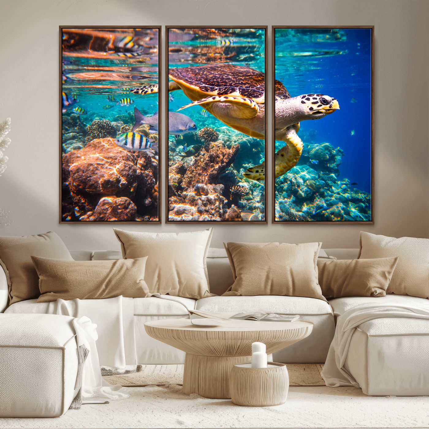 MGV-FC-48X32-3P - Sea Turtle Wall Art Canvas Print – Vibrant Ocean Coral Reef Décor, Ready to Hang