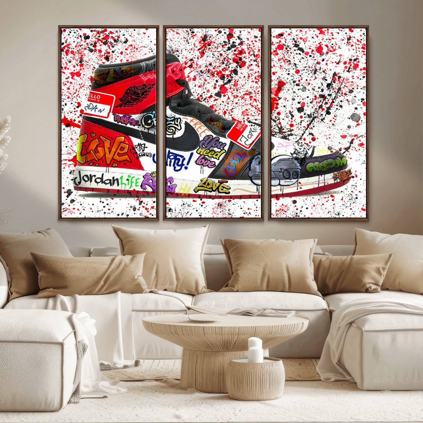 MGV-FC-48X32-3P - Jordan Shoes Graffiti Wall Art Canvas Print- Jordan Graffiti Canvas Wall Art - Framed Perfect for Sneaker heads and Urban Art Lovers