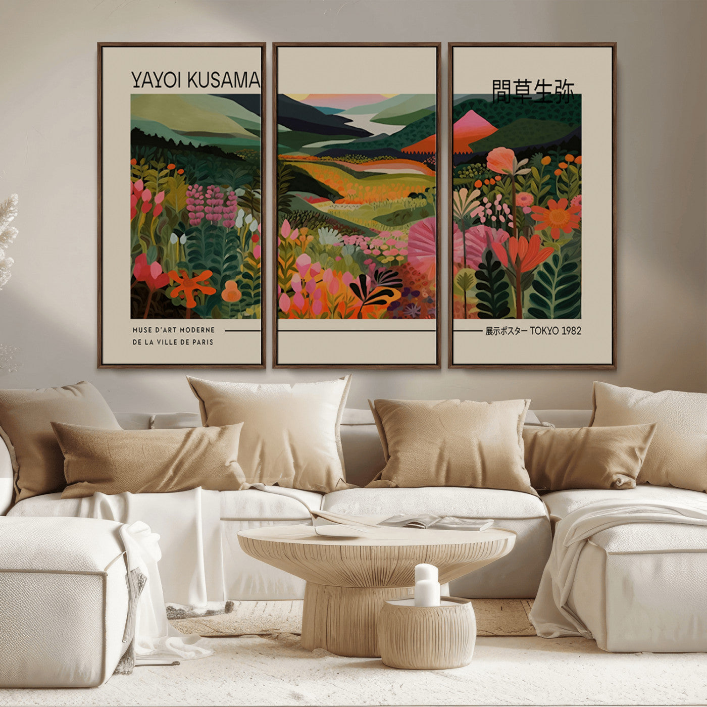 MGV-FC-48X32-3P - Yayoi Kusama Landscape Canvas Print, Vibrant Floral Mountain Art Print, Botanical Flower Nature