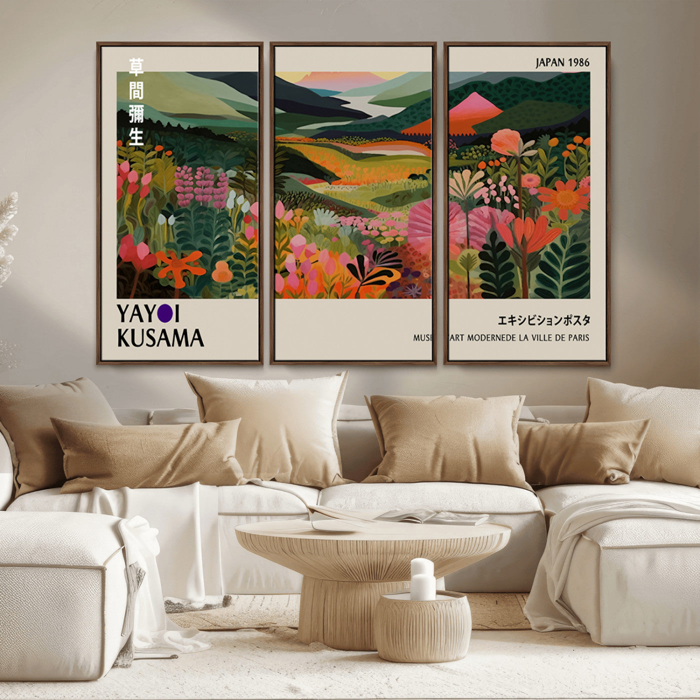 MGV-FC-48X32-3P - Yayoi Kusama Abstract Print, Vibrant Floral Mountain Art Print, Botanical Flower Nature Decor,