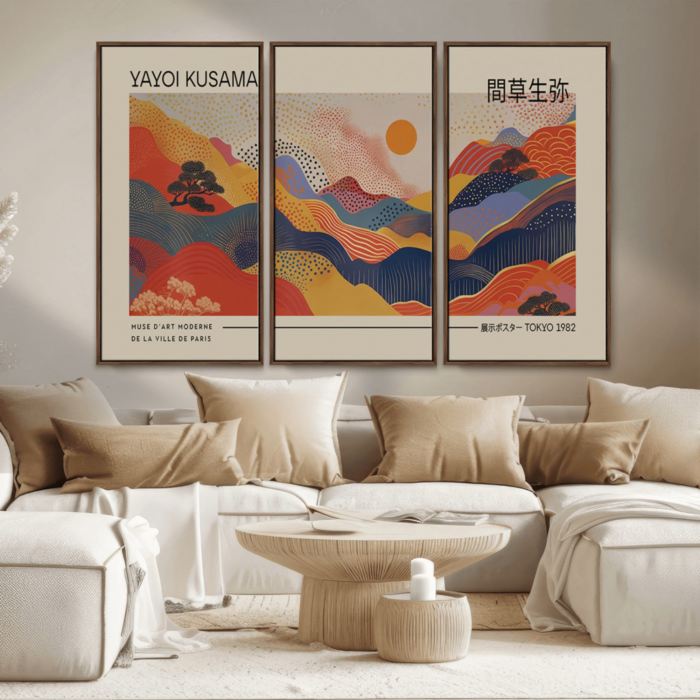 MGV-FC-48X32-3P - Yayoi Kusama Landscape Canvas Print, Vibrant Floral Mountain Art Print, Botanical Flower Nature