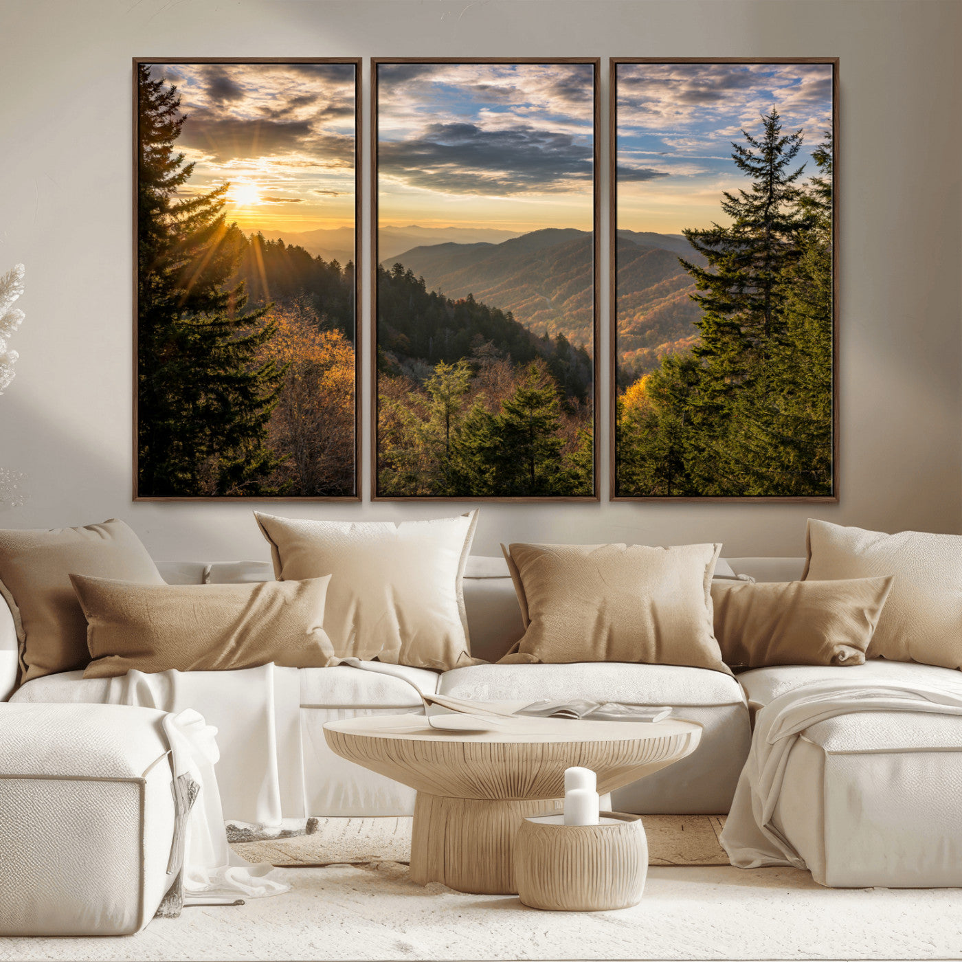 MGV-FC-48X32-3P - Sunrise Over the Smoky Mountains Canvas Wall Art – Breathtaking Scenic Landscape Photography in a