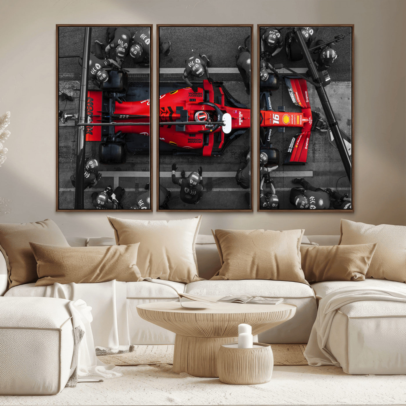 MGV-FC-48X32-3P - Ferrari Pit Stop Canvas Wall Art – Precision and Speed Captured in Bold Motorsport Imagery – Ready